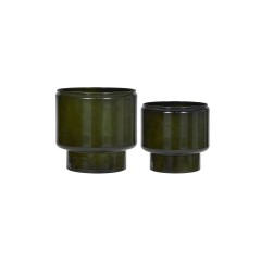 POT TWR DARK GREEN GLAZE OUTDOOR SET OF 2 